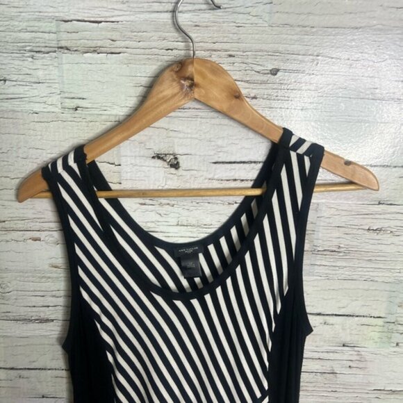 Ann Taylor Black Sleeveless Dress white striped large petite - Picture 2 of 5